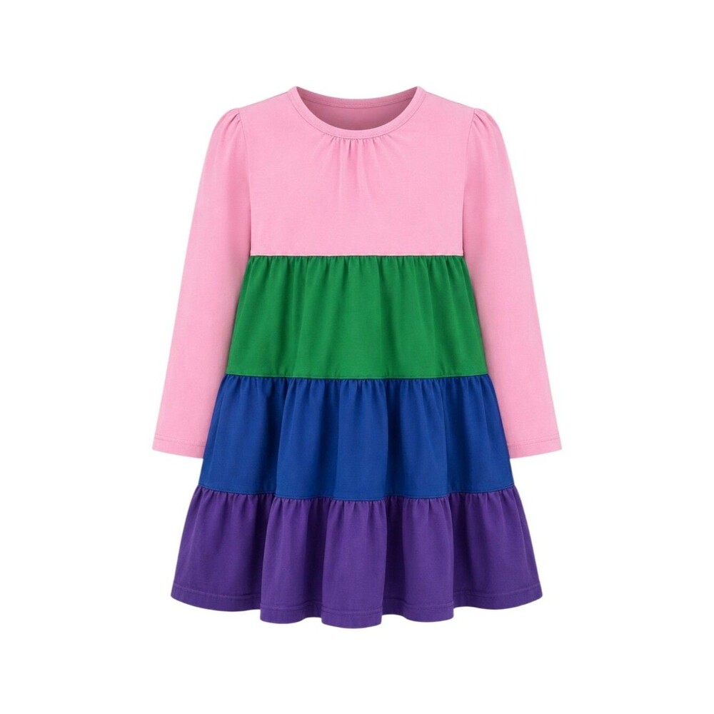 Hanna Andersson Kids Colorblock Tiered Dress Pink Green Blue Purple Peru 120 6 7
